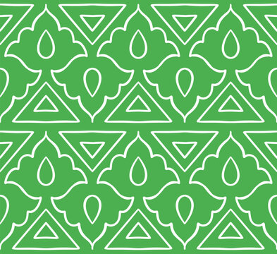 Hand drawn indian motifs green pattern background