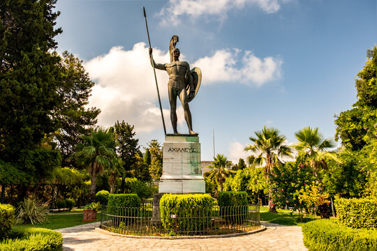 Achilles statue in Achilleion palace also called Sisi Palace on Corfu Island, Greece July 8, 2025: Achilles statue in gardens of Achilleion palace built in Gastouri on the Island of Corfu for the Empr