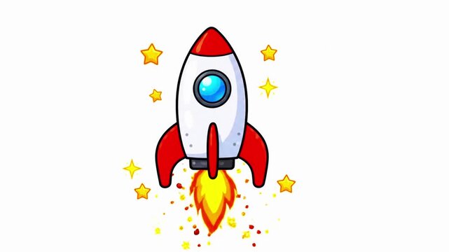 Cute Cartoon Rocket Launching on White Background Animation