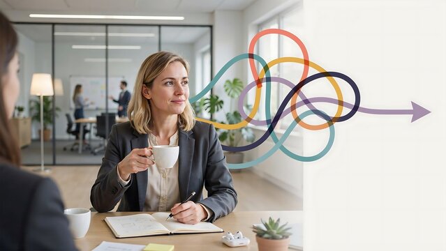 Businesswoman thinking about complex work problems in office