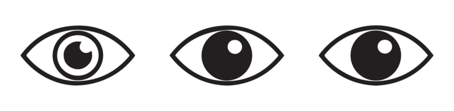 Minimalist eye icons for vision and visibility concepts isolated on transparent background.
