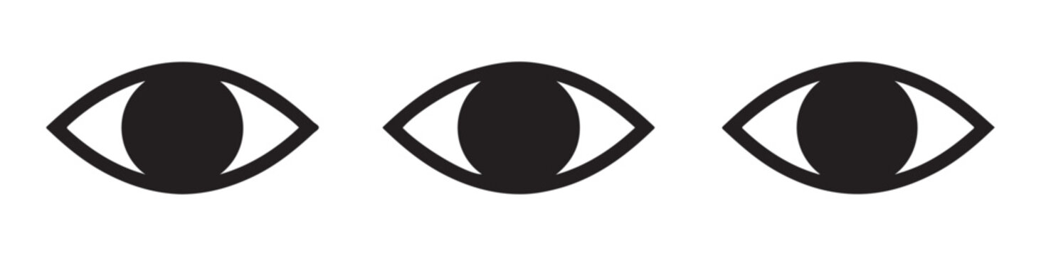 Solid black eye silhouette icons depicting focus and visual perception for creative designs.