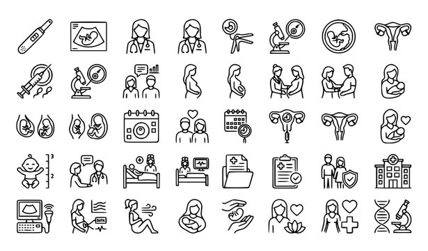 Women's Reproductive Health Outline Icons Collection for Pregnancy Fertility and Obstetrics