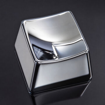 A high-quality close-up of a reflective chrome keycap representing digital technology and innovation.