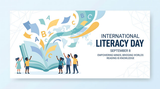 International Literacy Day Poster Banner Template with Learning Concept