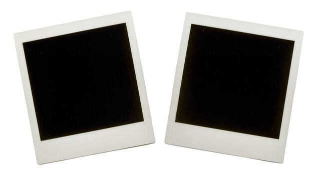 Isolated blank instant photo frames, two empty black pictures for mock-up design concept