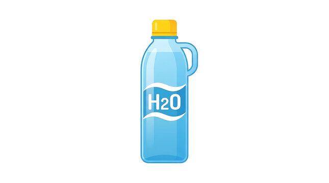 Blue water bottle with h2o label