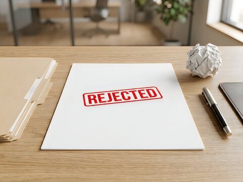 Rejected document on wooden desk
