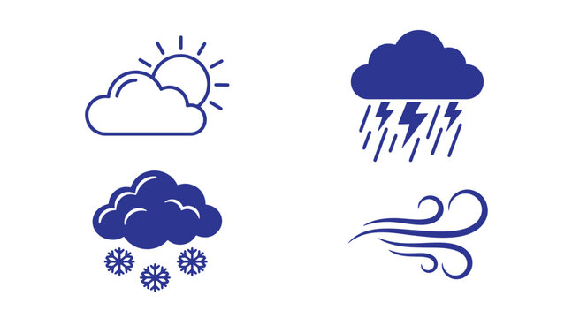 Weather forecast icons set showing sun rain and snow with forecast meteorology temperature environment atmosphere meteorological conditions
