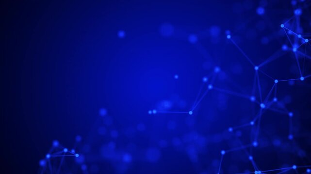 Blue Abstract Digital Data Network Connection Technology Plexus Business Background Showcasing Blockchain, Computer Network, Artificial Intelligence, Internet, Quantum Computing Loop
