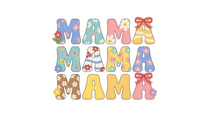 Fototapeta premium Colorful mama text design with floral and leopard patterns