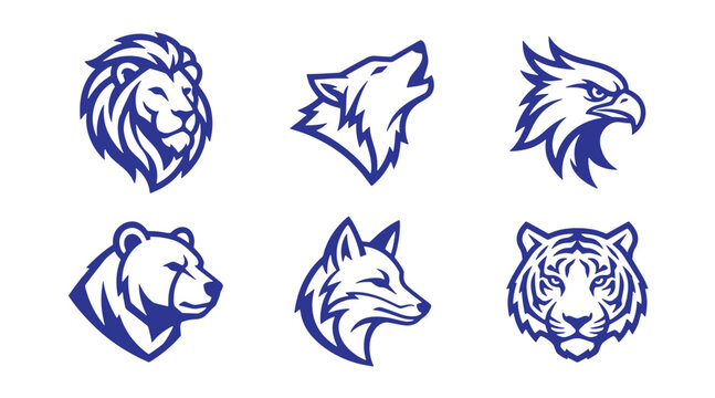 Set of wild animal head silhouettes for sports team mascots and branding with silhouette wildlife predator strength character collection branding identity creature
