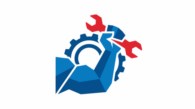 Labor day flat icon collection in two tone red and blue color scheme isolated on white background