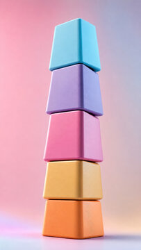 A vertical stack of vibrant pastel cubes against a soft gradient background, symbolizing balance.