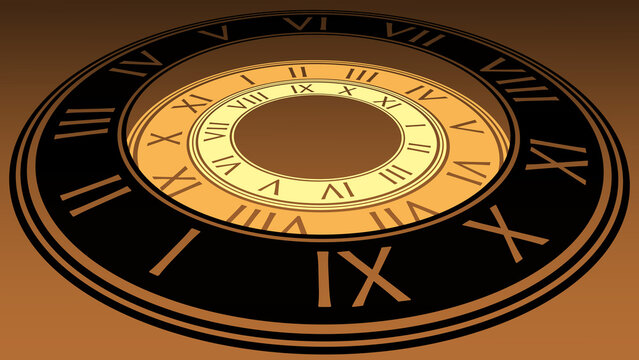 Golden Roman Numeral Clock Face Background in Perspective View