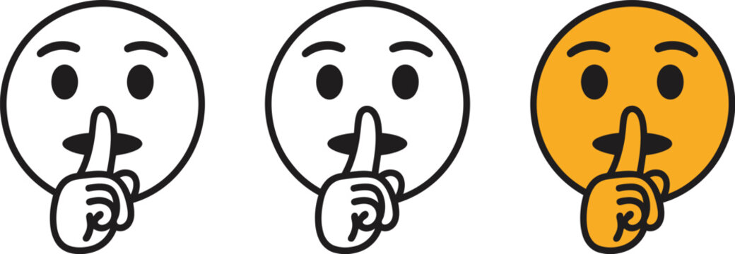 Shush emoji icon set with quiet gesture, silence symbol, mouth shut expression, secret communication, privacy reminder, and hush message graphics, vector, designs