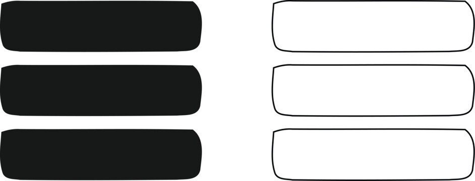 Minimal Hamburger Menu Icon Set with Filled and Outline Navigation Symbols Isolated on White Background