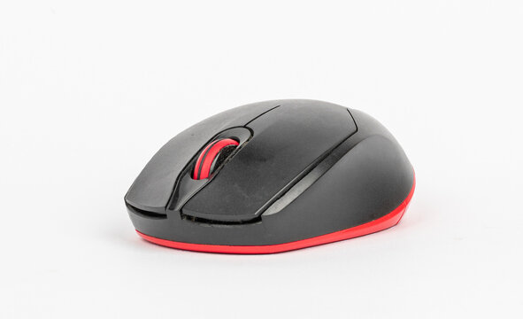 Modern black mouse with red accents