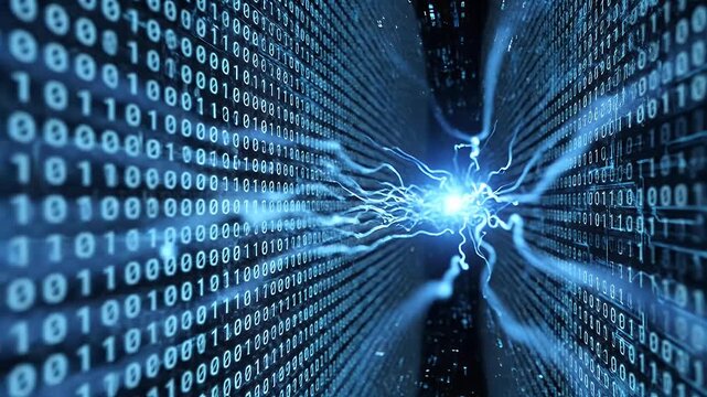 Abstract digital tunnel with electric discharge in the center