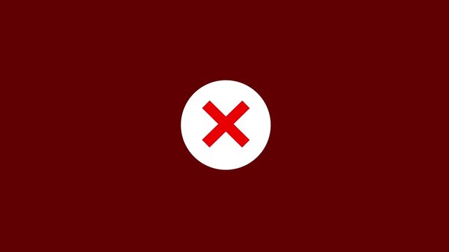Minimalist red background, featuring a dynamic, white circle with, a bold red, x mark symbol, animation for modern, user interface digital, error notification, and, interactive web