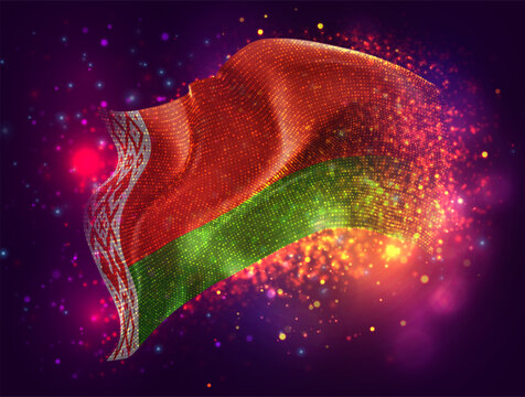 Belarus, vector 3d flag with a splash of paint dots, explosion of colored dots