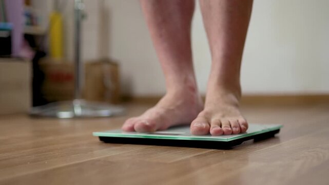 Rear Low Angle View of Person Standing on Electronic Scale