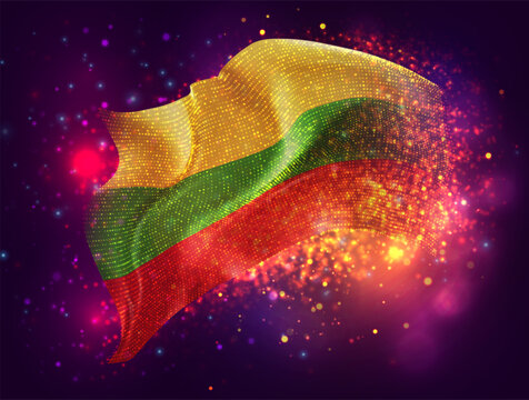 Lithuania, vector 3d flag with a splash of paint dots, explosion of colored dots
