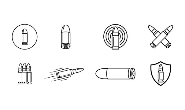 Bullet Cartridge Flat Line Art Vector Illustration Set on PNG Background, bullet cartridge, cartridge, ammunition, bullet, cartridge outline, bullet line art, ammunition icon, bullet icon, cartridge,