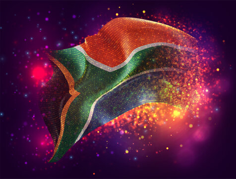 South Africa, vector 3d flag with a splash of paint dots, explosion of colored dots