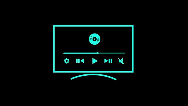 Animation of timeline bar of moving audio music player with transparent track on TV interface, multimedia concept, music equalizer bar icon, audio waveform, sound visualizer, music spectrum concept.
