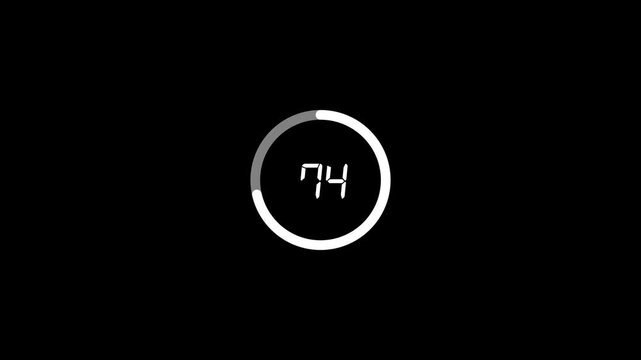 Minimalist digital loading animation featuring a circular progress ring filling from 0 to 100 with a digital counter inside, set against a plain black background.