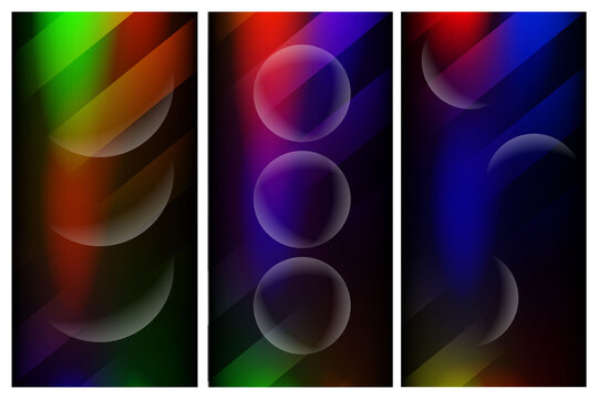 Abstract geometric composition with colorful gradients and overlapping circles in a triptych format