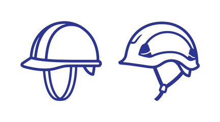 Fototapeta premium Blue line art icons of protective construction and industrial safety helmets with construction industrial protective equipment engineering headgear protection security