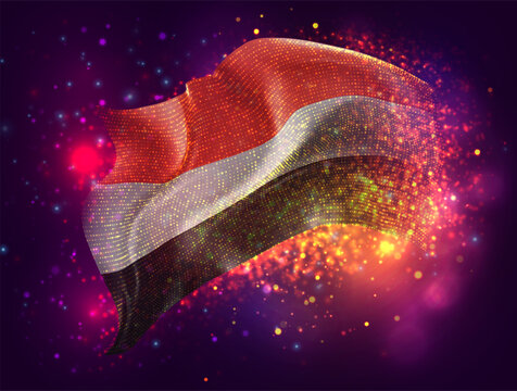 Yemen, vector 3d flag with a splash of paint dots, explosion of colored dots