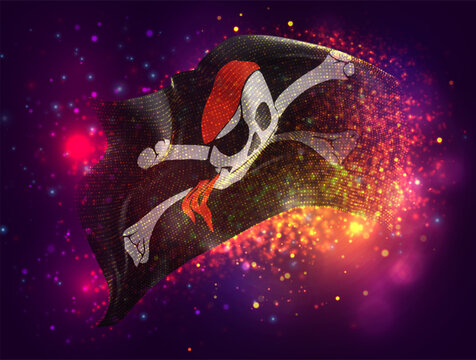 Pirate, vector 3d flag with a splash of paint dots, explosion of colored dots