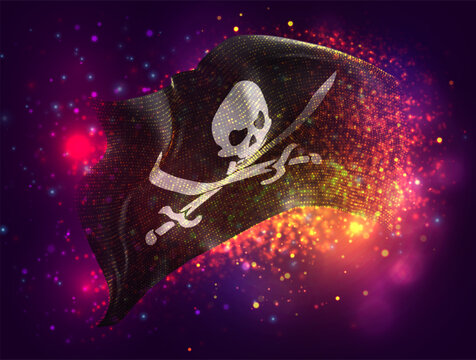 Pirate, vector 3d flag with a splash of paint dots, explosion of colored dots
