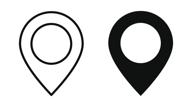 Black and white map pointer location icons set