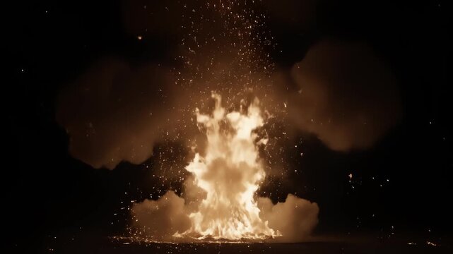 Massive white fire explosion erupts on black background.