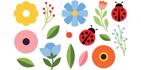 Seamless Floral Pattern with Ladybugs and Butterflies Colorful Spring Summer Flowers Leaves and Garden Blossoms Vector Illustration for Wallpaper Textile Wrapping Paper and Decorative Surface Design © Pronob Kumar Ray
