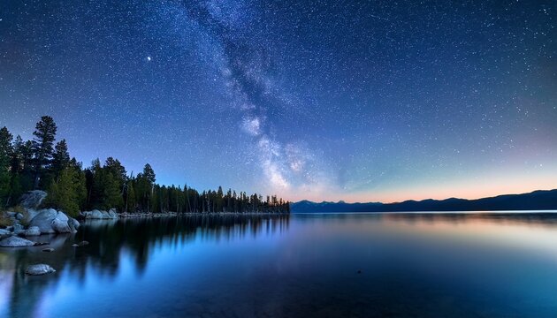Starry Night And Milky Way Above Lake Tahoe
