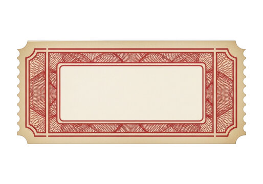 Blank vintage style red raffle ticket isolated on transparent background