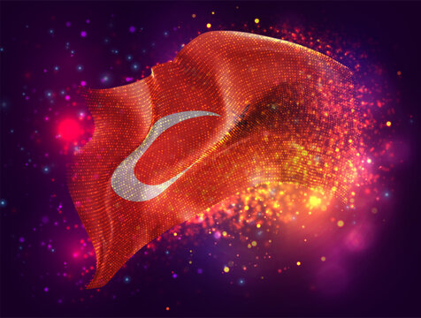 Turkey, vector 3d flag with a splash of paint dots, explosion of colored dots