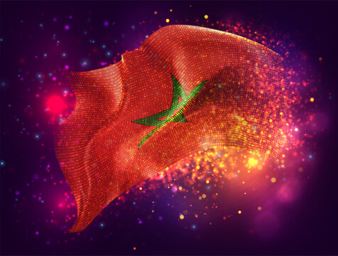 Morocco, vector 3d flag with a splash of paint dots, explosion of colored dots