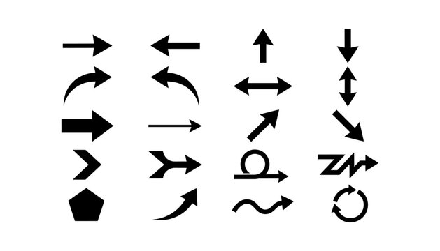 Black arrow icons collection for directional signage and graphic design