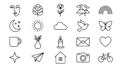 Fototapeta premium Modern Minimalist Line Art Vector Illustration Set with Clean Outline Design and Contemporary Monoline Elements