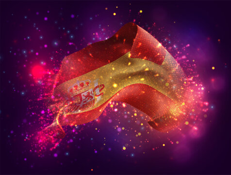 Spain, vector 3d flag with a splash of paint dots, explosion of colored dots