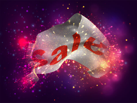 percent, sale, vector 3d flag with a splash of paint dots, explosion of colored dots