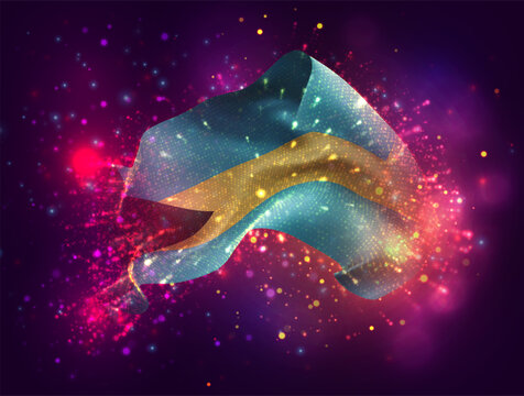 Bahamas, vector 3d flag with a splash of paint dots, explosion of colored dots