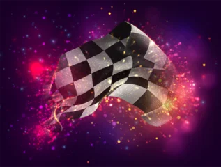 Finish, vector 3d flag with a splash of paint dots, explosion of colored dots © coffeemill