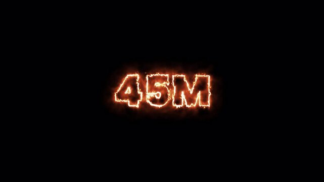 45M glowing animation,45M views like and comment animation, 45 Million achievement for social media 4K video animation with alpha channel.